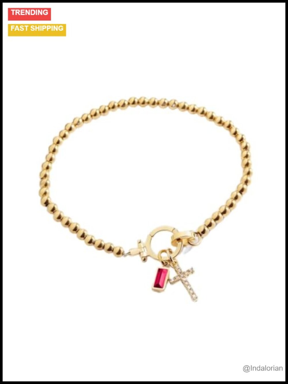 Stainless Steel Stretch Link Charm Bracelet with Cross Pendant